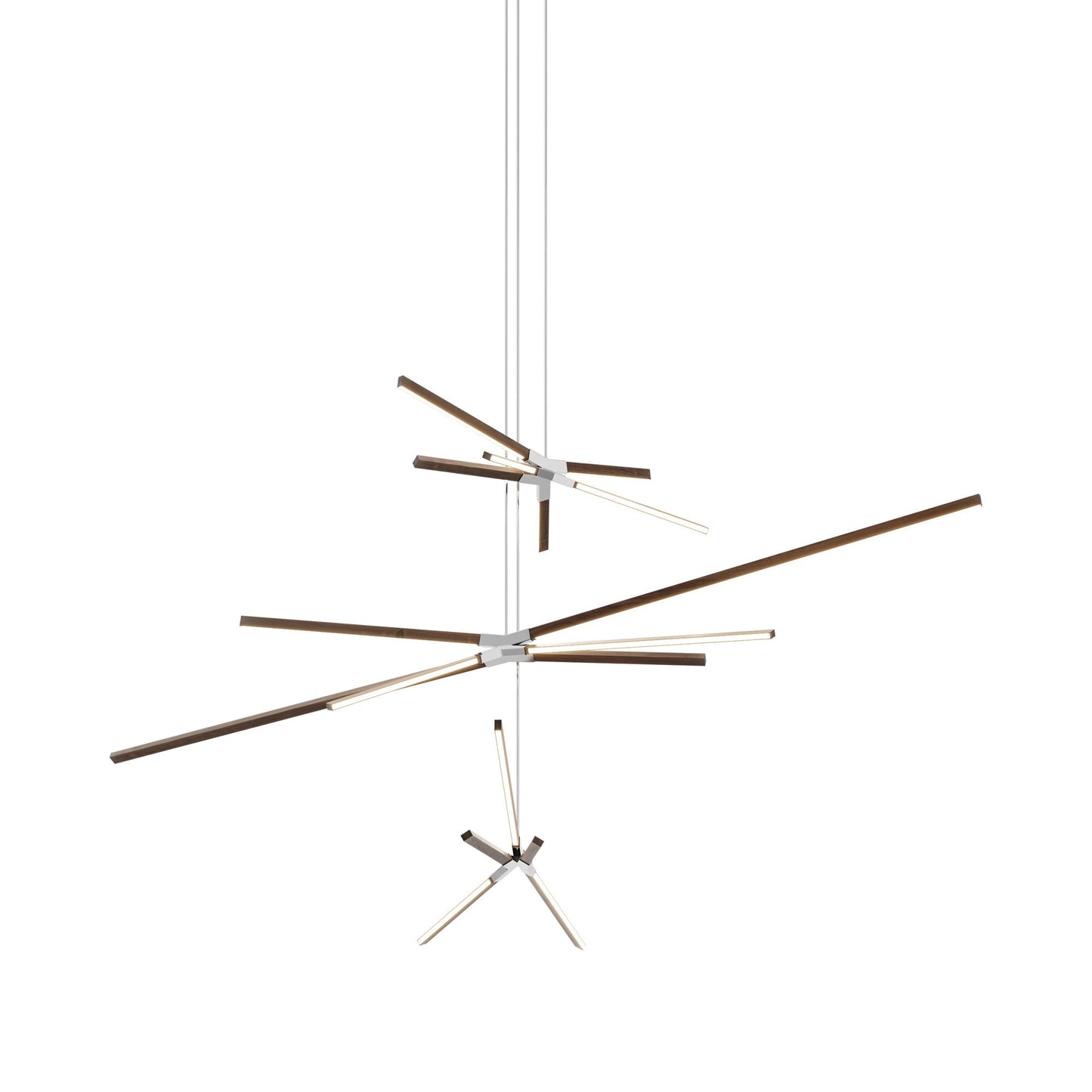 Skybang Multi Light LED Chandelier in American Walnut/Polished Nickel.