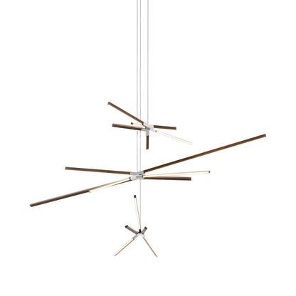 Skybang Multi Light LED Chandelier in American Walnut/Polished Nickel.