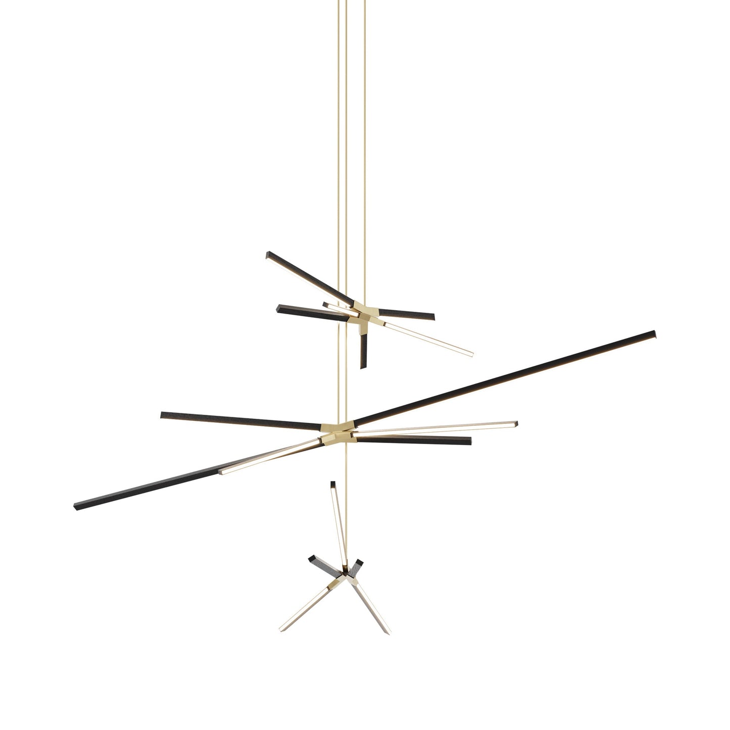 Skybang Multi Light LED Chandelier in Ebonized Oak/Brushed Brass.