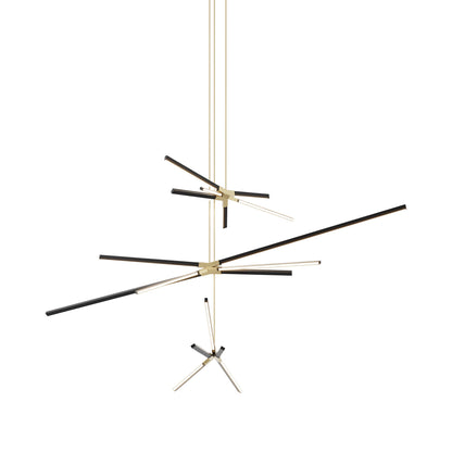 Skybang Multi Light LED Chandelier in Ebonized Oak/Brushed Brass.