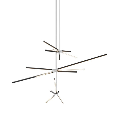 Skybang Multi Light LED Chandelier in Ebonized Oak/Brushed Nickel.
