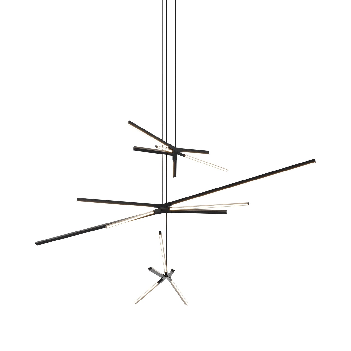 Skybang Multi Light LED Chandelier in Ebonized Oak/Matte Black.