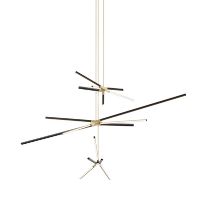 Skybang Multi Light LED Chandelier in Ebonized Oak/Polished Brass.
