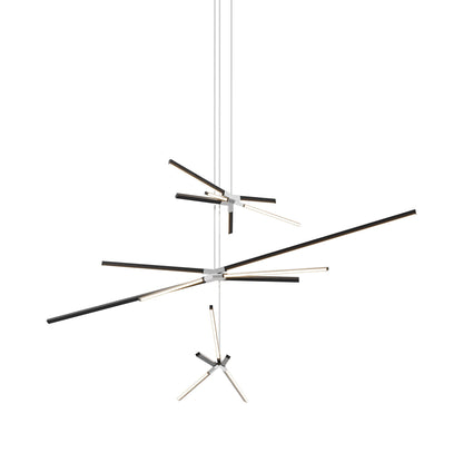 Skybang Multi Light LED Chandelier in Ebonized Oak/Polished Nickel.
