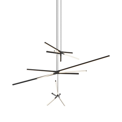 Skybang Multi Light LED Chandelier in Ebonized Oak/Slate Grey.