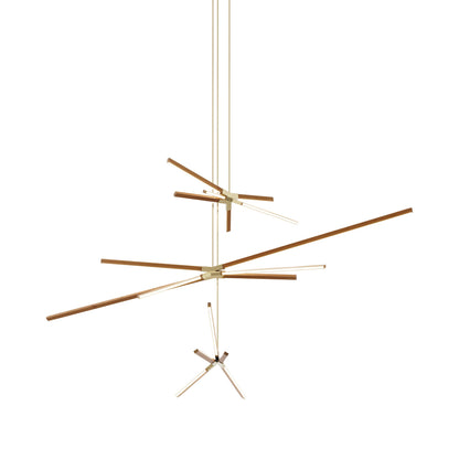 Skybang Multi Light LED Chandelier in Heart Pine (Reclaimed)/Polished Brass.