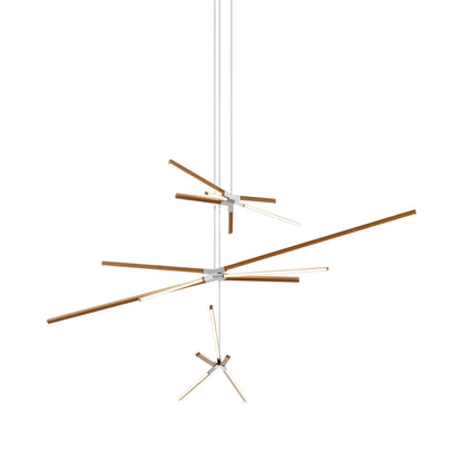 Skybang Multi Light LED Chandelier in Heart Pine (Reclaimed)/Polished Nickel.