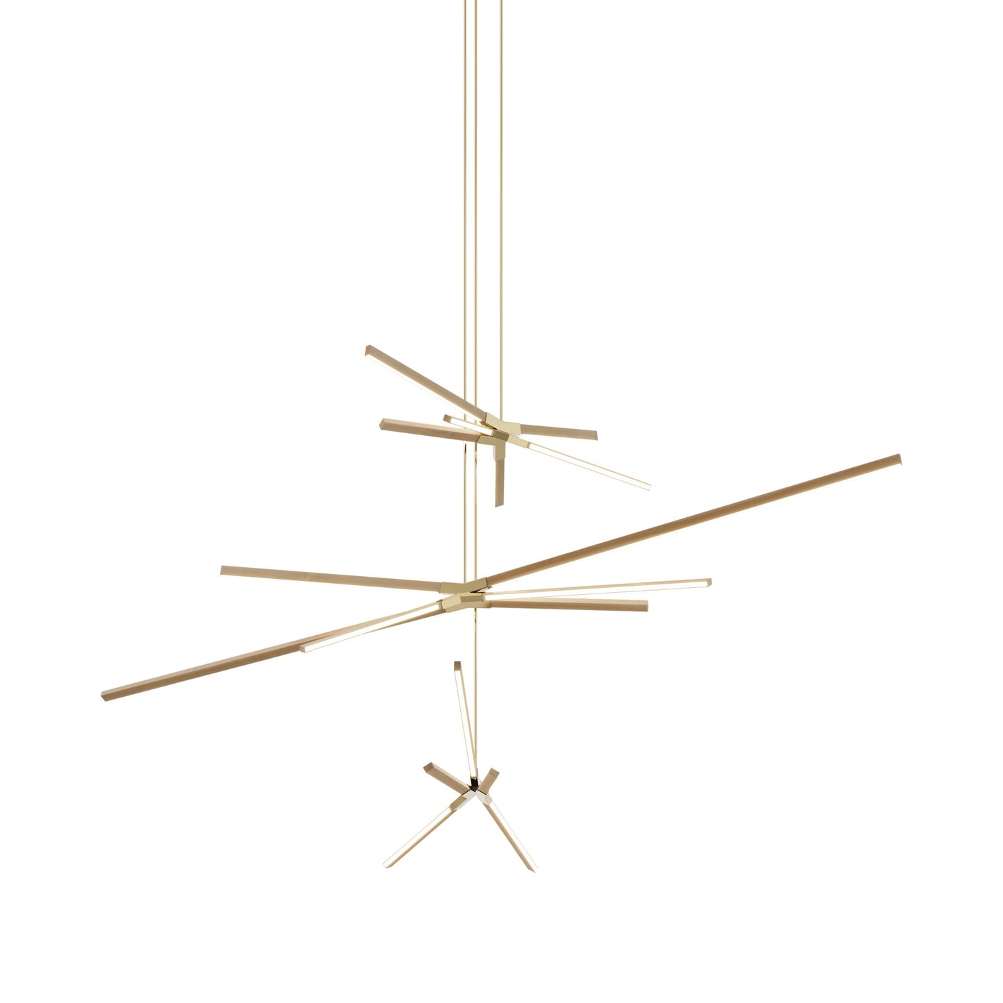 Skybang Multi Light LED Chandelier in Maple/Polished Brass.