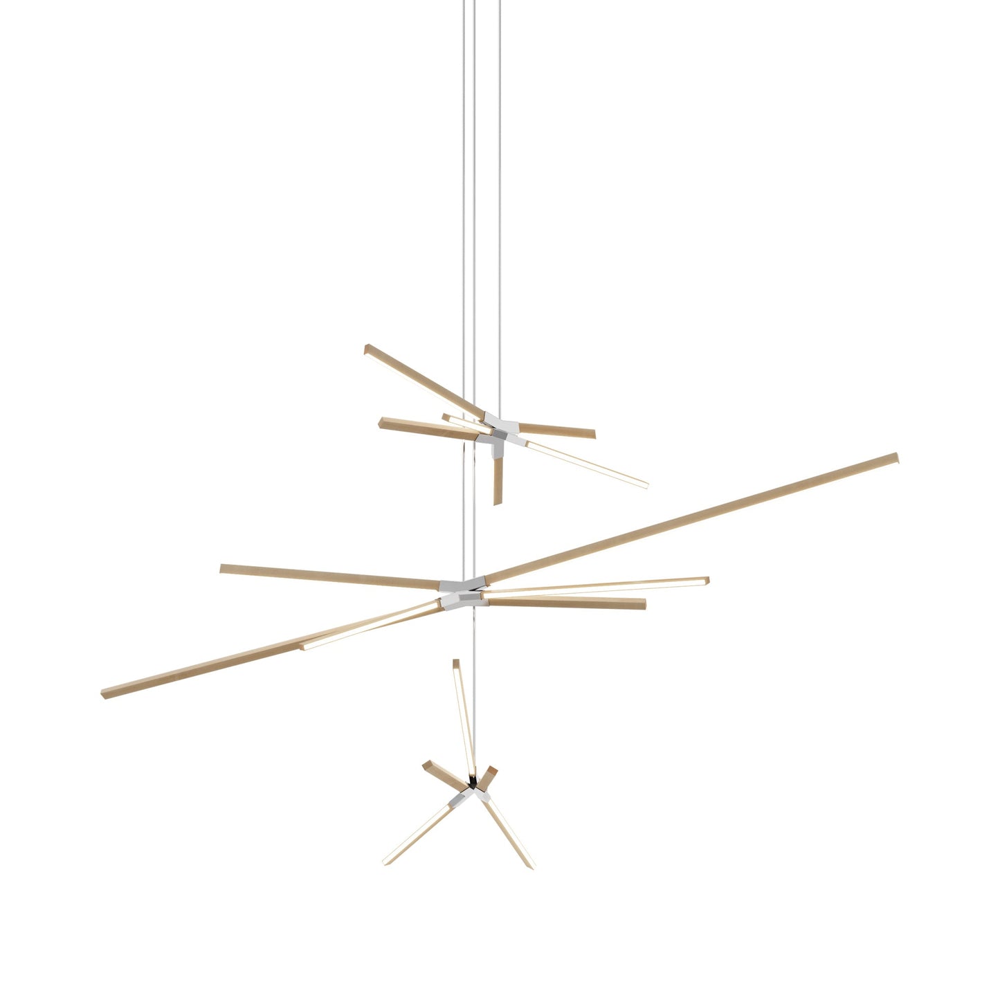 Skybang Multi Light LED Chandelier in Maple/Polished Nickel.