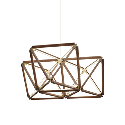 Triple X LED Chandelier in American Walnut/Brushed Brass.