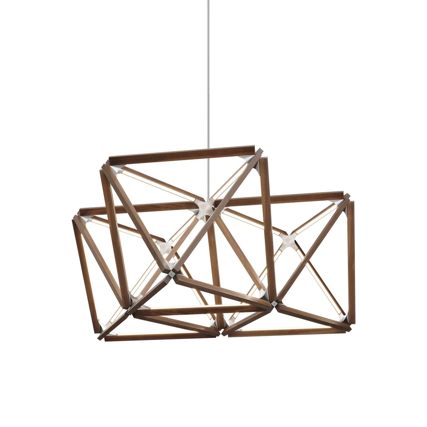 Triple X LED Chandelier in American Walnut/Brushed Nickel.