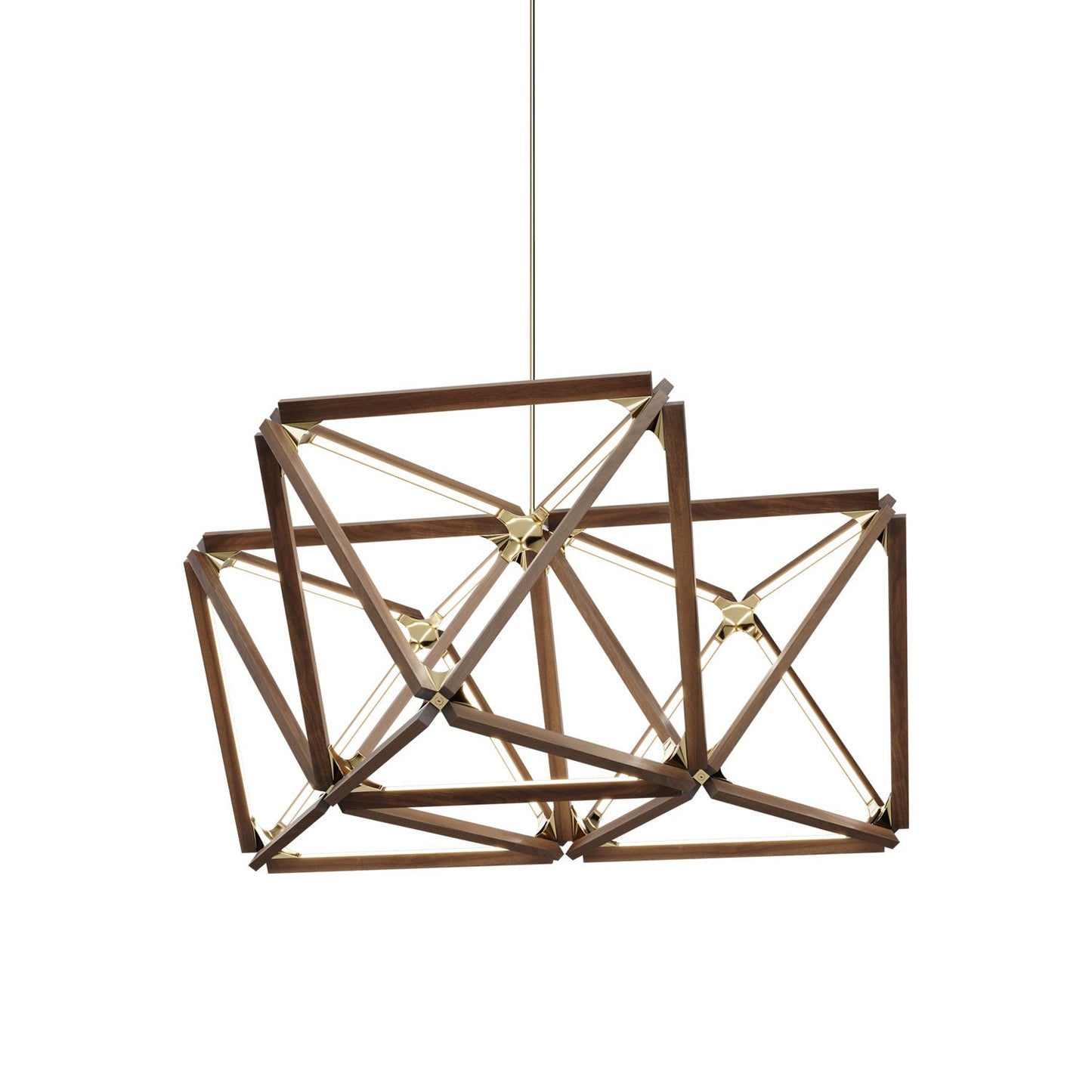 Triple X LED Chandelier in American Walnut/Polished Brass.