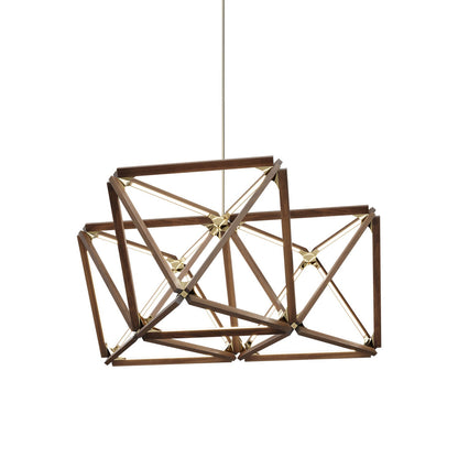 Triple X LED Chandelier in American Walnut/Polished Brass.