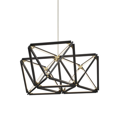 Triple X LED Chandelier in Ebonized Oak/Polished Brass.