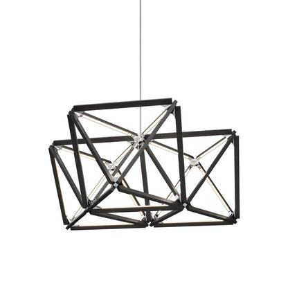 Triple X LED Chandelier in Ebonized Oak/Polished Nickel.