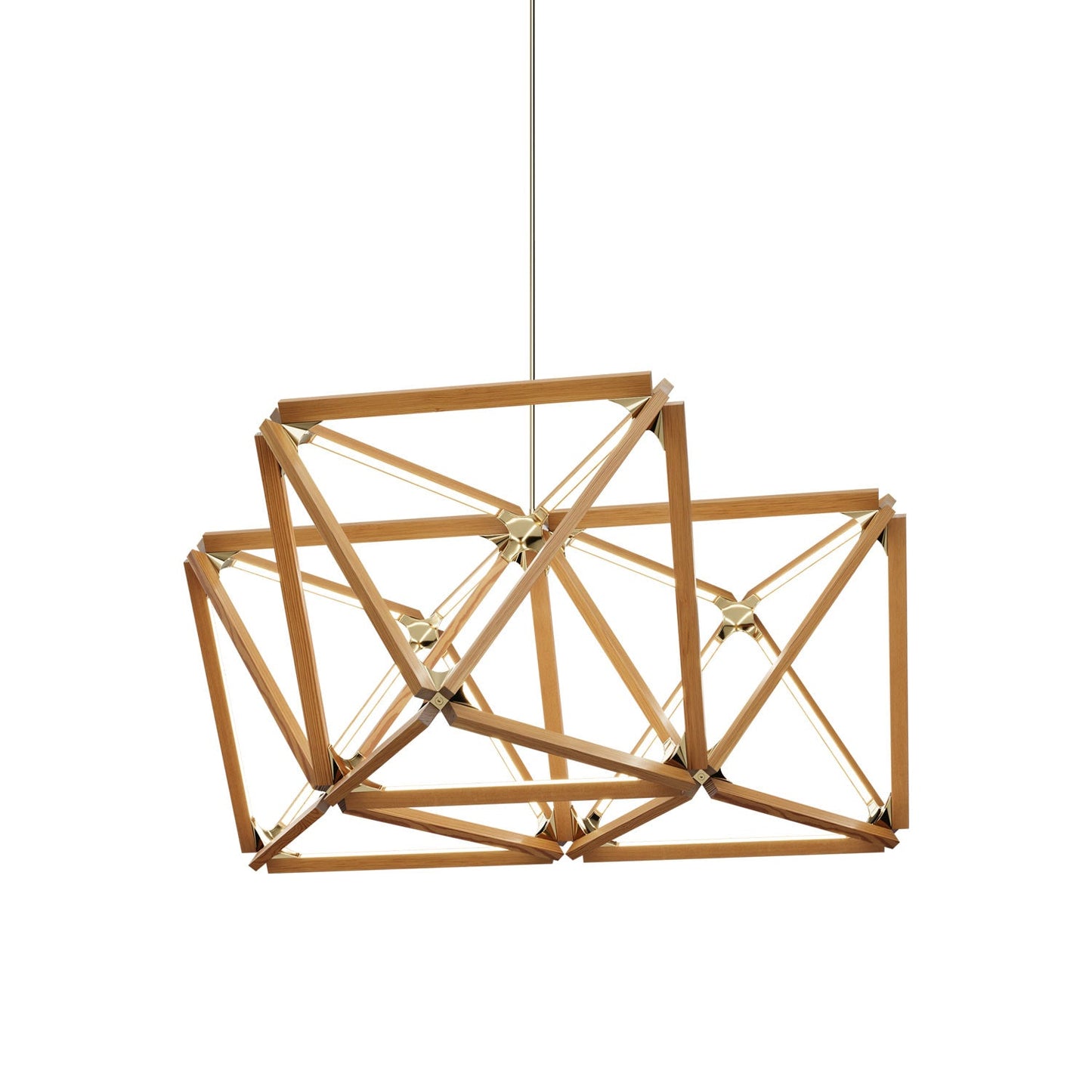 Triple X LED Chandelier in Heart Pine (Reclaimed)/Polished Brass.