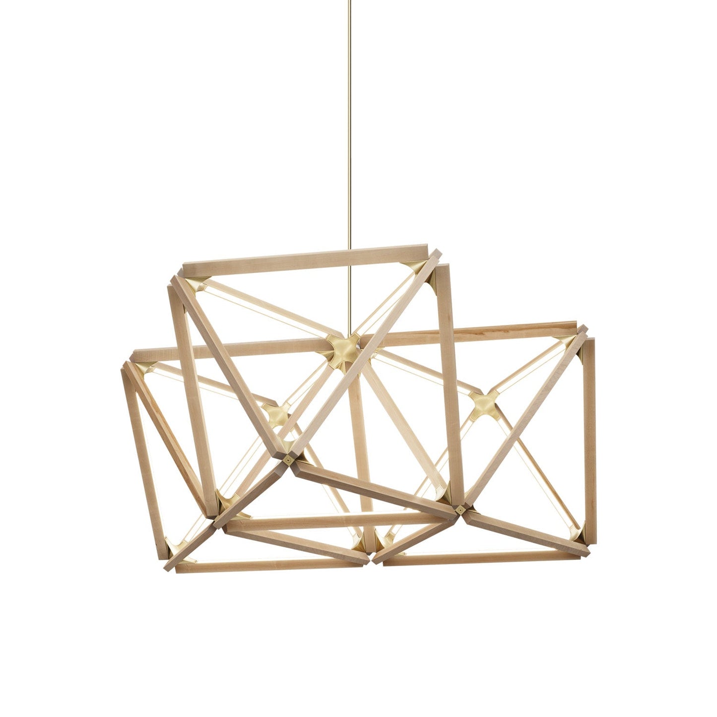 Triple X LED Chandelier in Maple/Brushed Brass.