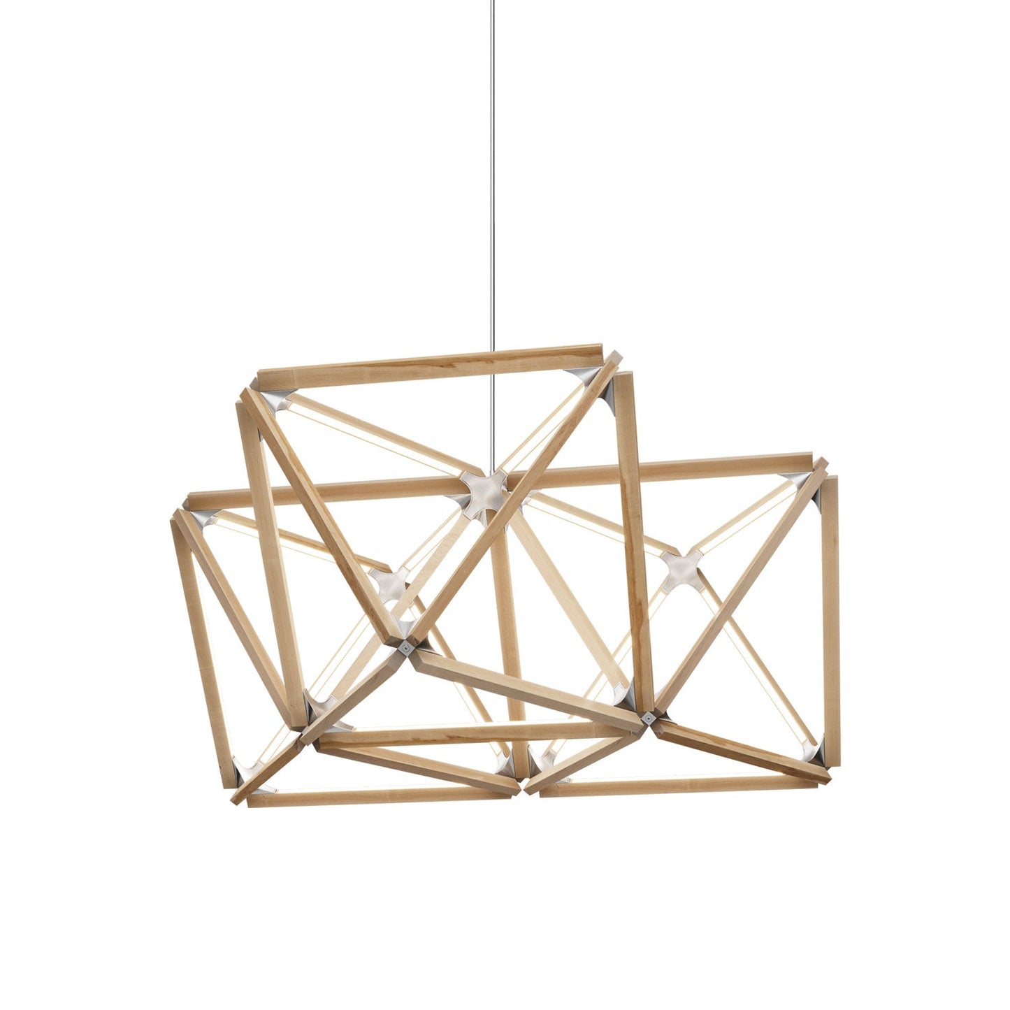 Triple X LED Chandelier in Maple/Brushed Nickel.