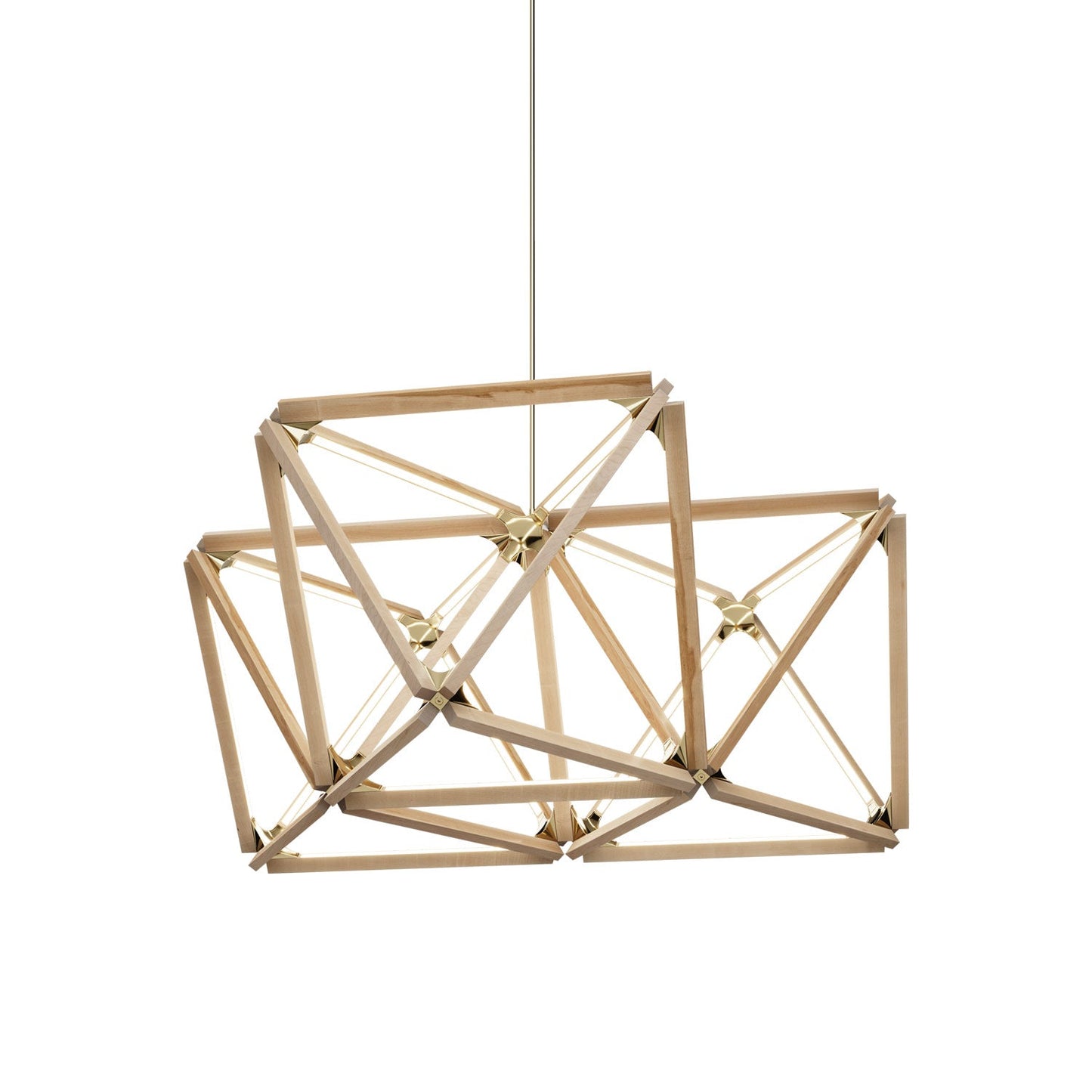 Triple X LED Chandelier in Maple/Polished Brass.