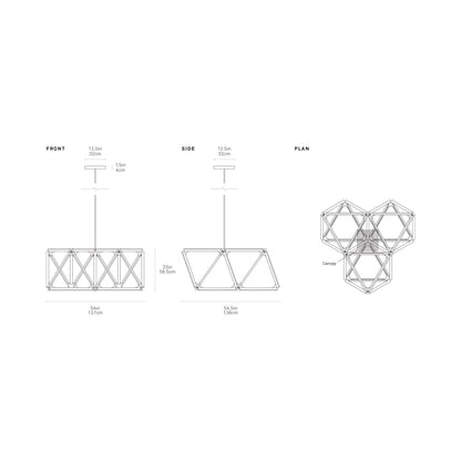 Triple X LED Chandelier - line drawing.