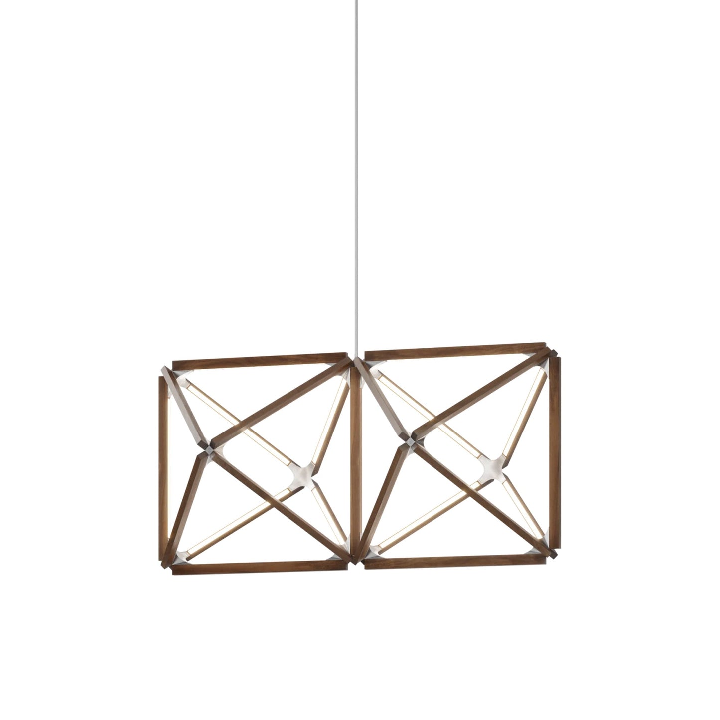 Truss LED Chandelier in American Walnut/Brushed Brass.