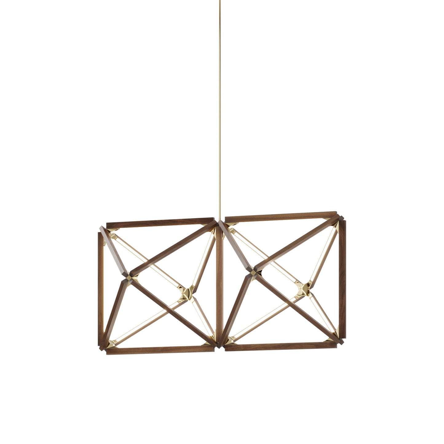 Truss LED Chandelier in American Walnut/Polished Brass.