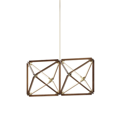 Truss LED Chandelier in American Walnut/Polished Brass.