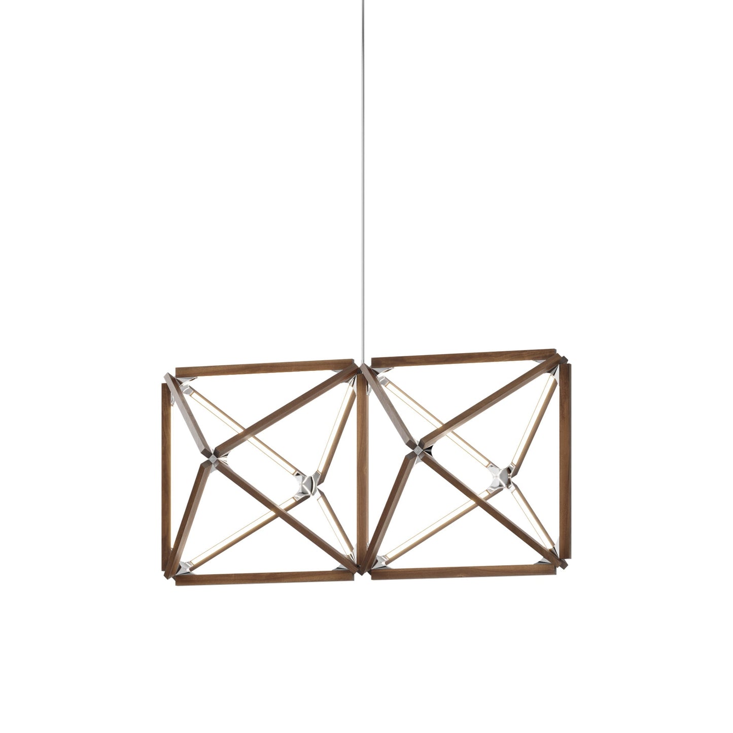 Truss LED Chandelier in American Walnut/Polished Nickel.
