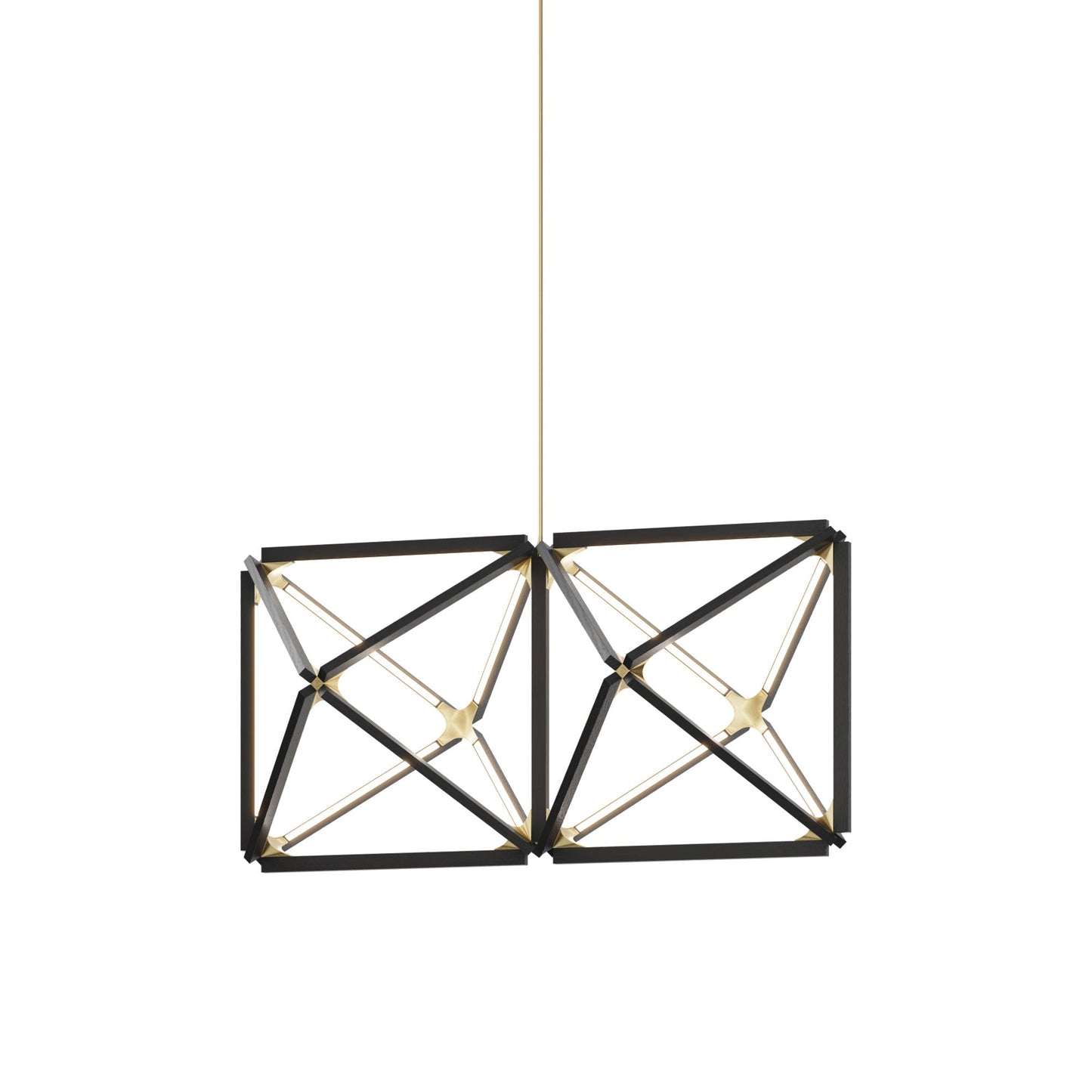 Truss LED Chandelier in Ebonized Oak/Brushed Brass.