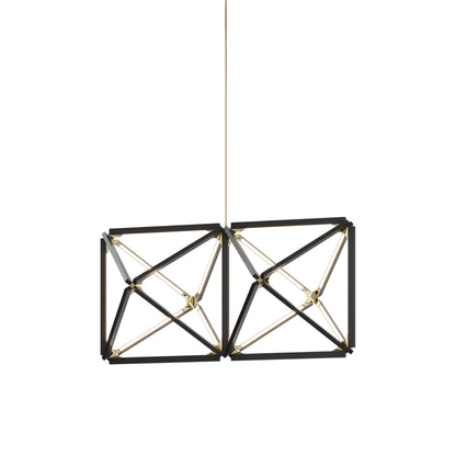 Truss LED Chandelier in Ebonized Oak/Polished Brass.
