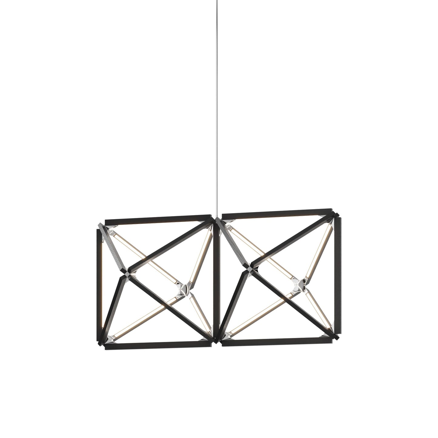 Truss LED Chandelier in Ebonized Oak/Polished Nickel.