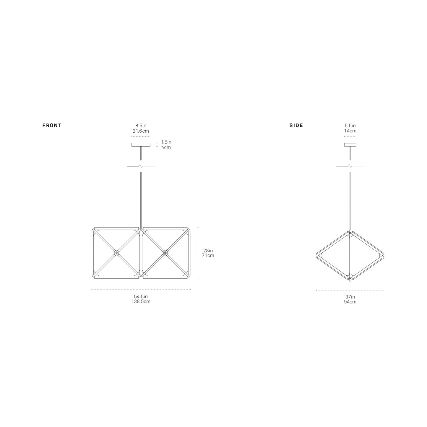 Truss LED Chandelier - line drawing.