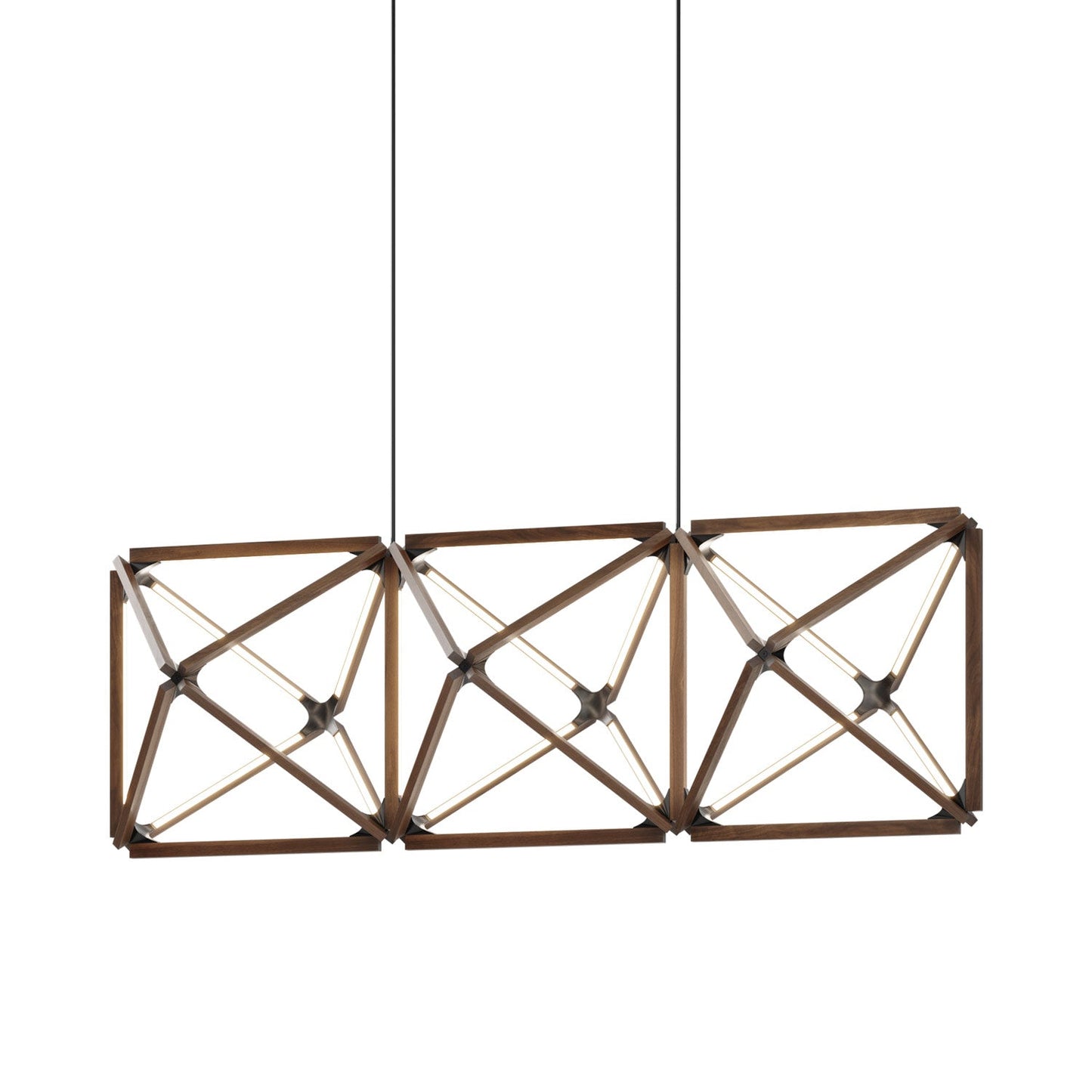 Truss Linear LED Chandelier in American Walnut/Blackened (81-Inch).