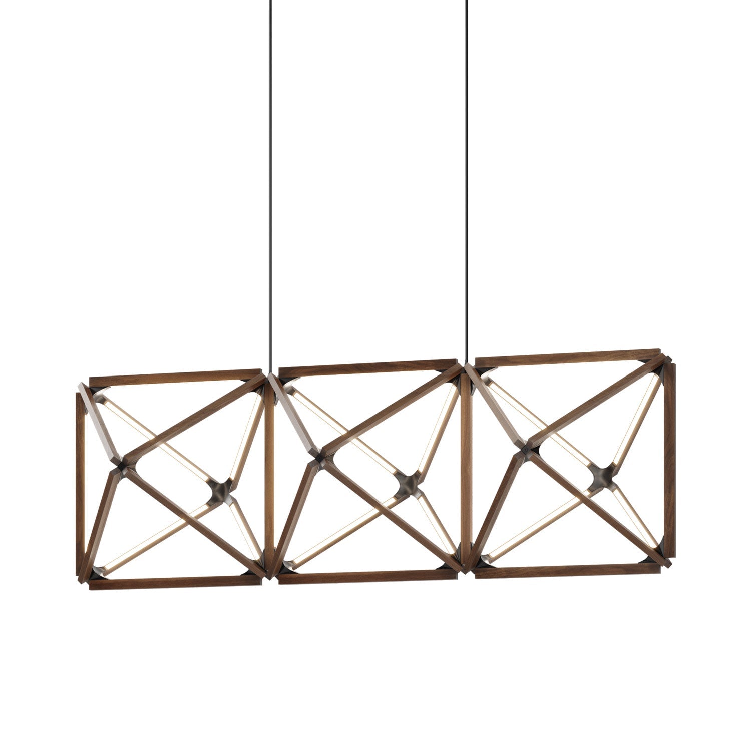Truss Linear LED Chandelier in American Walnut/Blackened (81-Inch).