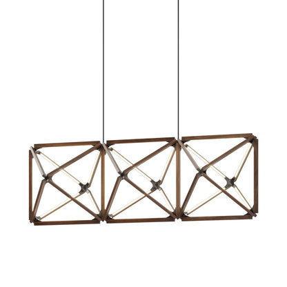 Truss Linear LED Chandelier in American Walnut/Blackened (81-Inch).