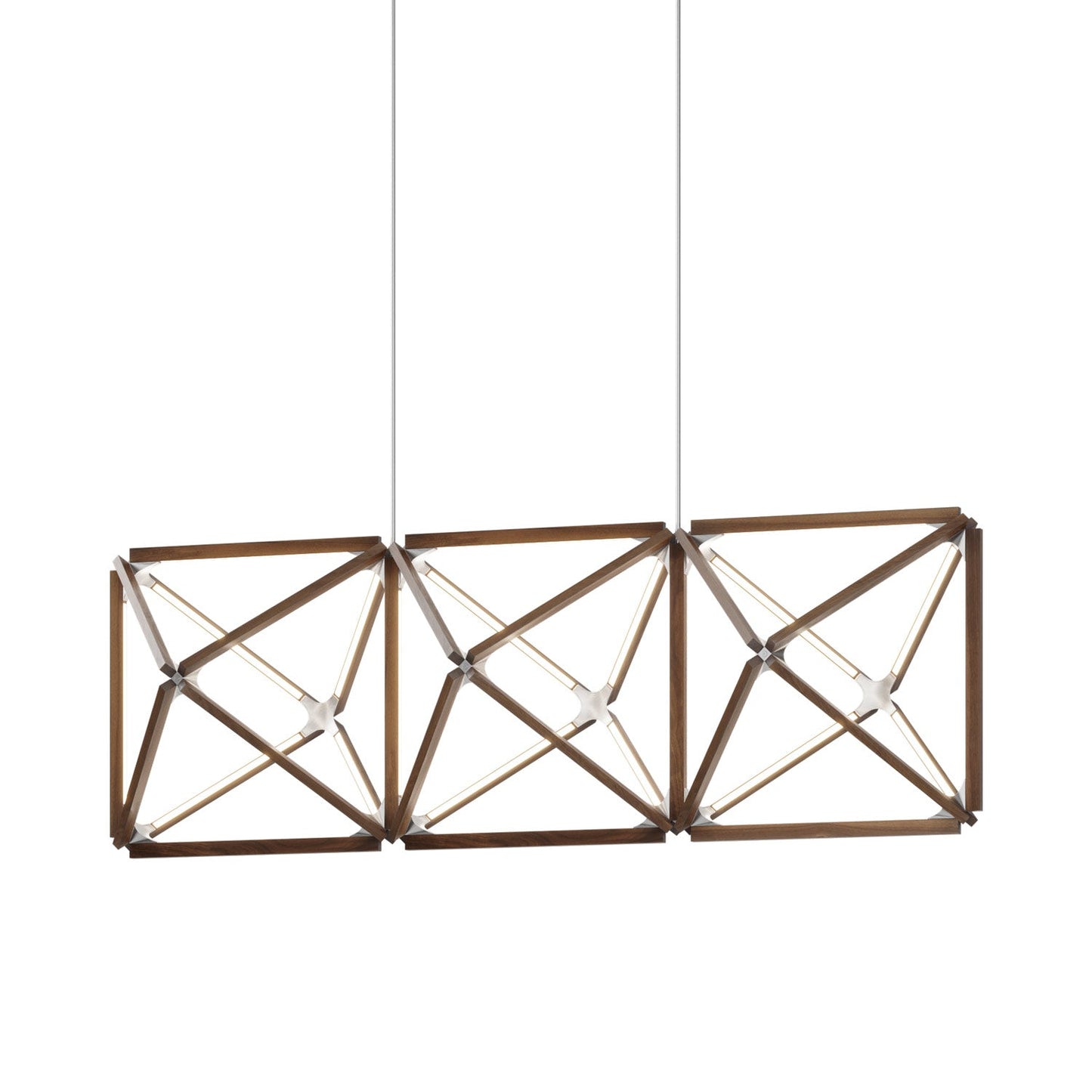 Truss Linear LED Chandelier in American Walnut/Brushed Brass (81-Inch).