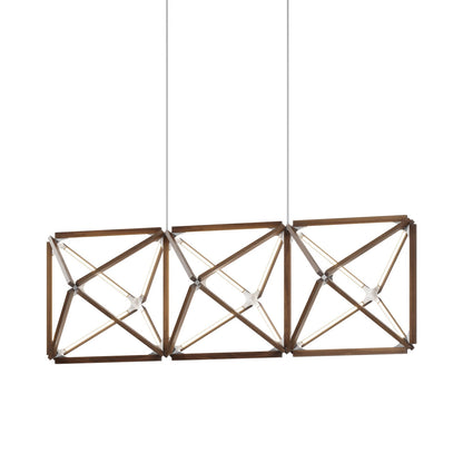 Truss Linear LED Chandelier in American Walnut/Brushed Brass (81-Inch).