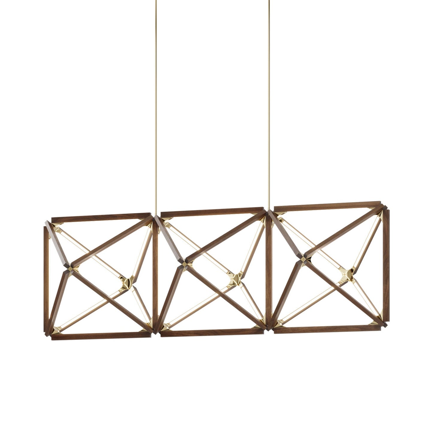 Truss Linear LED Chandelier in American Walnut/Polished Brass (81-Inch).