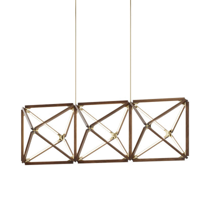 Truss Linear LED Chandelier in American Walnut/Polished Brass (81-Inch).