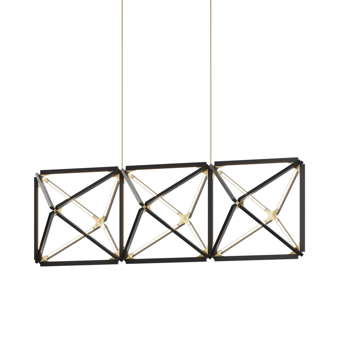 Truss Linear LED Chandelier in Ebonized Oak/Brushed Brass (81-Inch).