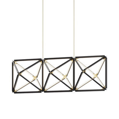 Truss Linear LED Chandelier in Ebonized Oak/Brushed Brass (81-Inch).