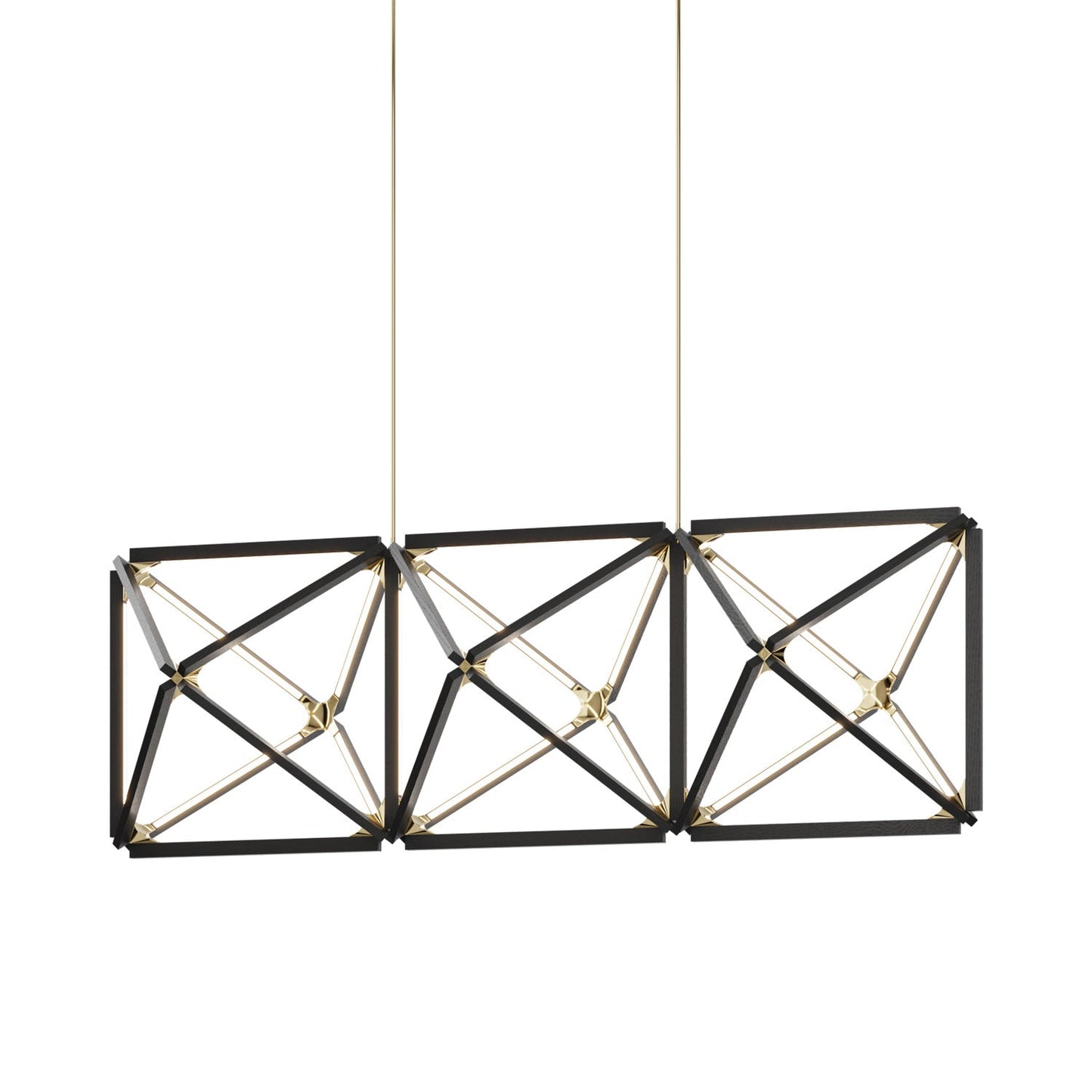 Truss Linear LED Chandelier in Ebonized Oak/Polished Brass (81-Inch).