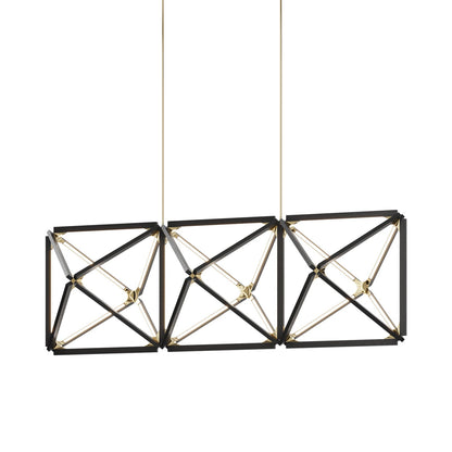 Truss Linear LED Chandelier in Ebonized Oak/Polished Brass (81-Inch).