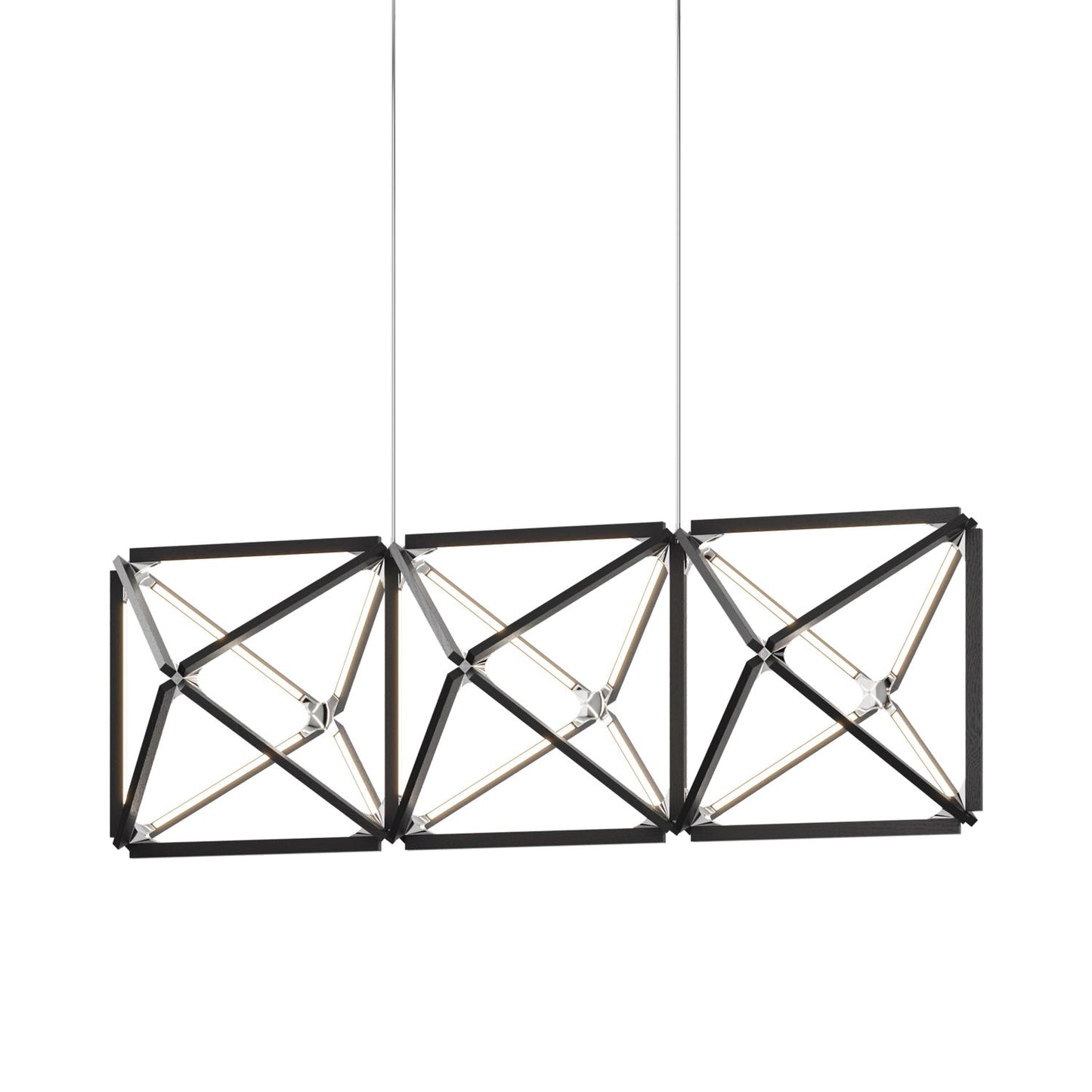 Truss Linear LED Chandelier in Ebonized Oak/Polished Nickel (81-Inch).