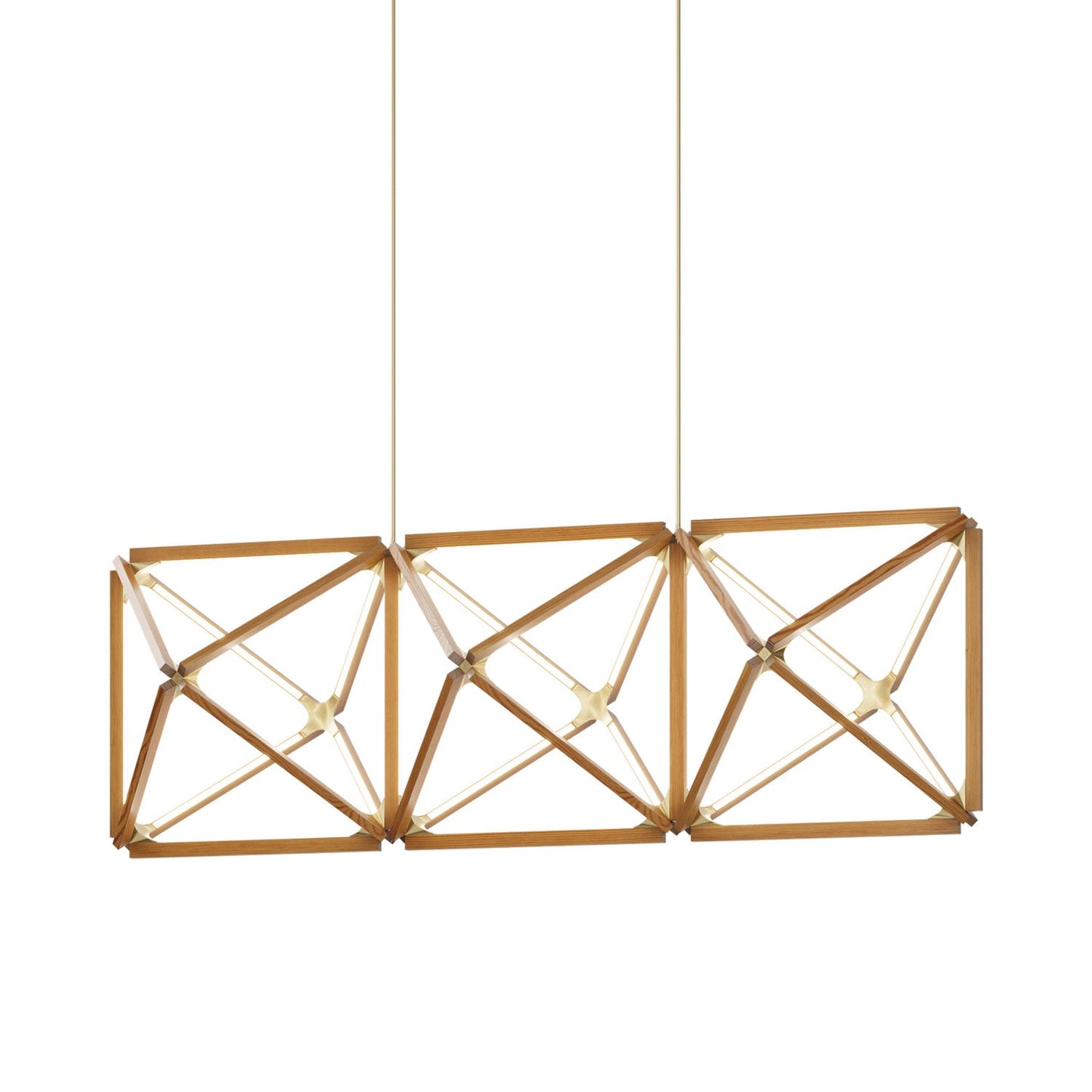 Truss Linear LED Chandelier in Heart Pine (Reclaimed)/Brushed Brass (81-Inch).