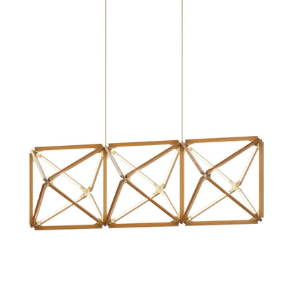 Truss Linear LED Chandelier in Heart Pine (Reclaimed)/Brushed Brass (81-Inch).