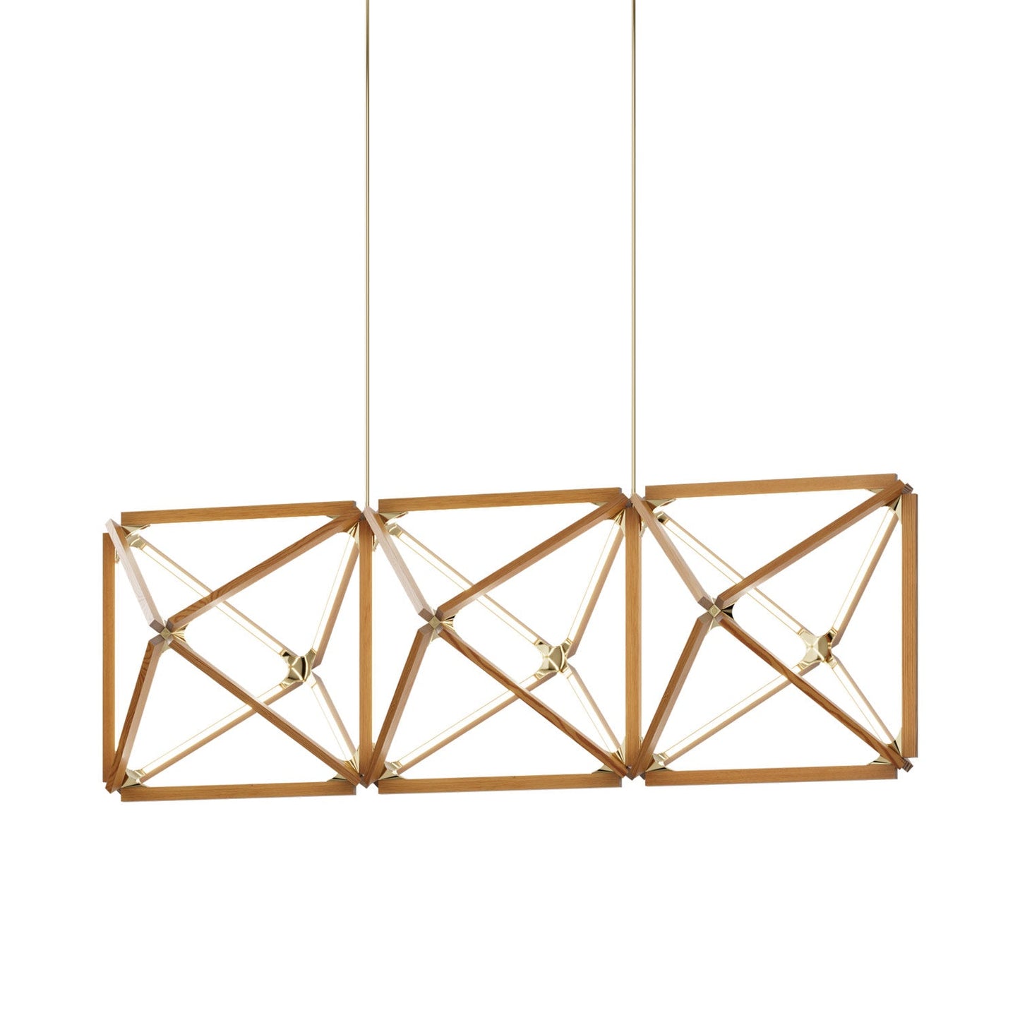 Truss Linear LED Chandelier in Heart Pine (Reclaimed)/Polished Brass (81-Inch).