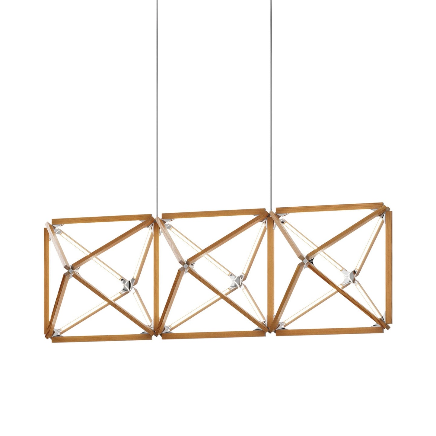 Truss Linear LED Chandelier in Heart Pine (Reclaimed)/Polished Nickel (81-Inch).
