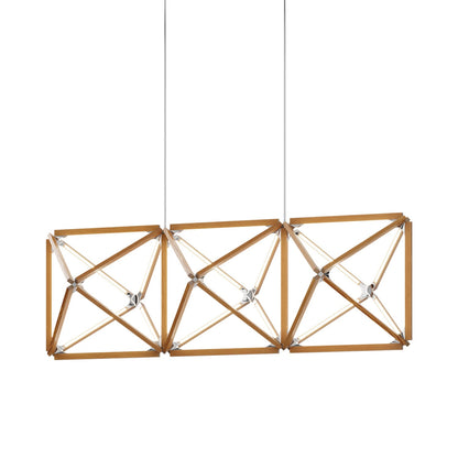 Truss Linear LED Chandelier in Heart Pine (Reclaimed)/Polished Nickel (81-Inch).