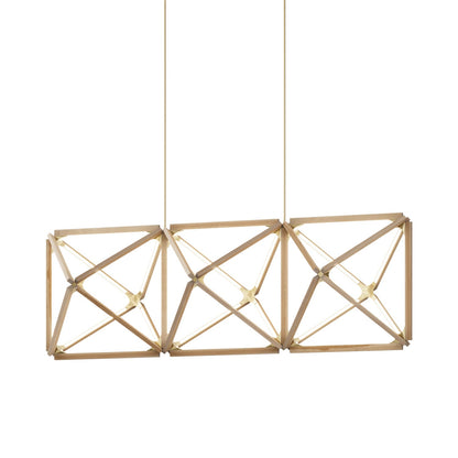 Truss Linear LED Chandelier in Maple/Brushed Brass (81-Inch).